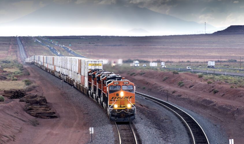 Train passing through the desert near our lodging in Winslow, Arizona