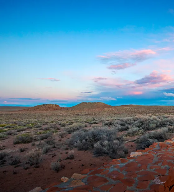 Early sunset over Homolovi State Park near our Winslow, Arizona hotel