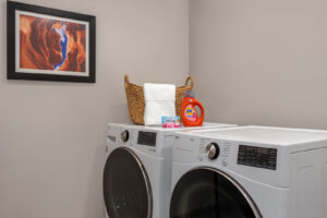 a washer and dryer in a small room